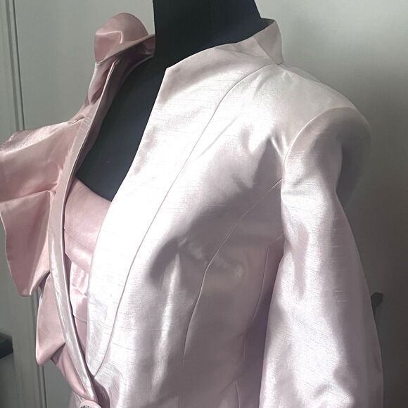 Elite Champagne 3-Pc Skirt Suit Shoulder‎ Ruffle Rhinestone C-Button Closure - Picture 7 of 13